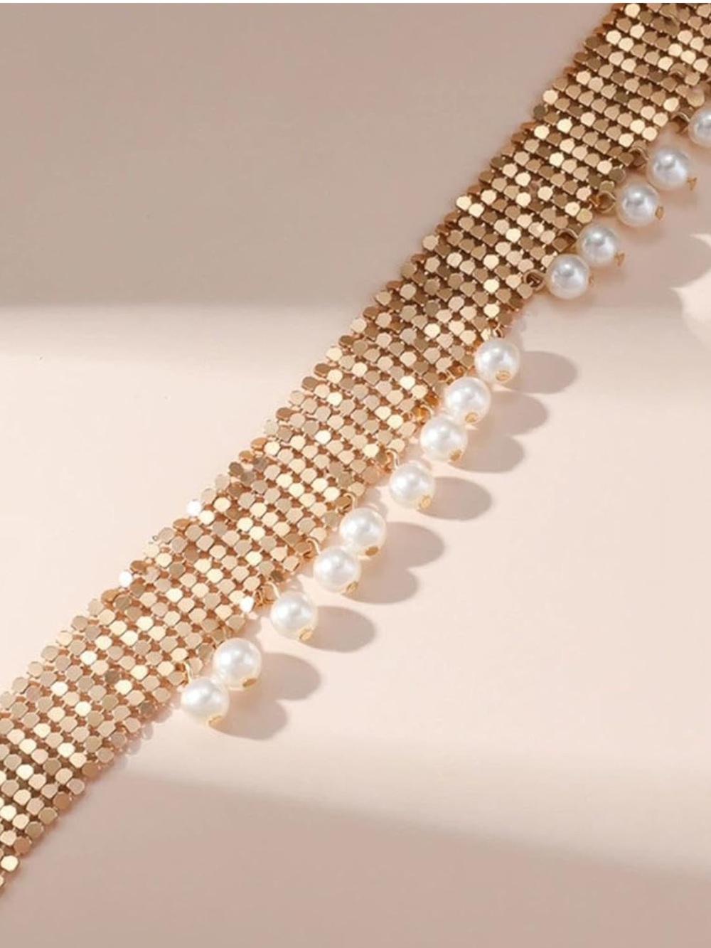 Anthropologie Gold Mesh Choker with Pearl Fringe - Picture 4 of 6